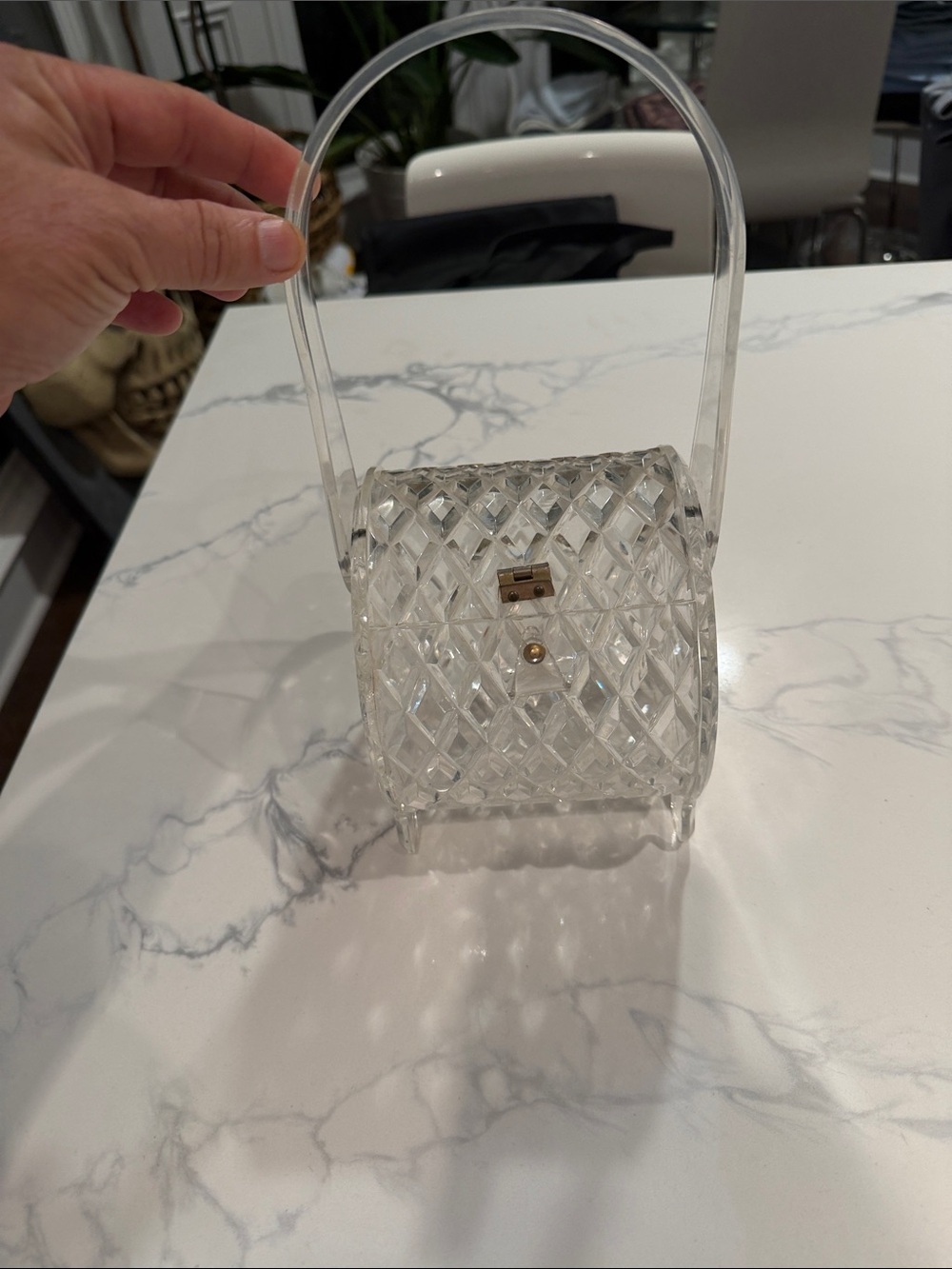 Vintage 1950’s Clear Acrylic Quilted-Pattern Top-Handle Bag
